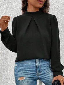 SHEIN LUNE 女士编织休闲通勤秋季衬衫 - 黑色 - 查看 5