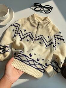 SHEIN 男女宝宝可爱条纹长袖立领针织毛衣，休闲百搭，适合秋冬季 - 彩色 - 查看 9