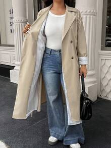 Easura 加大双排扣束带风衣 - 卡其色 - 查看 7