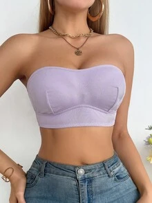 SHEIN Sujetador bandeau de mujer de unicolor acanalado (sin aros)