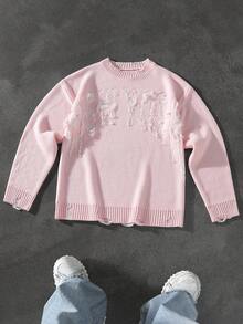 Manfinity EMRG Men's Letter Distressed Crew Neck Long Sleeve Casual Sweater, Autumn/Winter