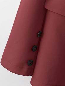 GlowEve CURVE 2pcs/Set Plus Size Solid Color Button Front Long Sleeve Shirt And Skirt Outfit Fall Cloth For Women - Burgundy - View 6