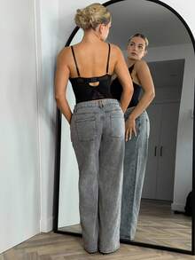 Bethéva Women's Solid Color Minimalist Casual Denim Jeans - Grey - View 2