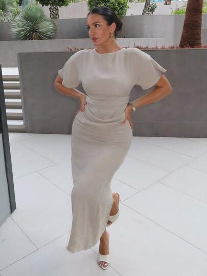 MDEdit Women Summer Solid Color Linen Blended Casual Dress, Butter Yellow, Dresses Classy Elegant, Tie Event Dress Women Formal Party Dress Women Party Dresses Women's Long Dresses Women's Formal Dress Women Long Dresses Women Formal Dresses Women's Summer Dresses, Graduation Dresses