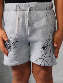 SUMWON Young Boy Spider Web Print Athletic Shorts Elastic Waist Comfortable Summer Wear Playtime Casual Everyday - Grey - View 5