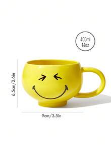 SmileyWorld® | SHEIN Cartoon Face Print Yellow 400ml Ceramic Mug - Yellow - View 4