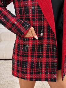 SHEIN LUNE Plus-Size Women's Christmas For Women Red Tweed Women's Coat For Autumn And Winter Is Suitable For Christmas Thickened For Warmth Gothic Women Winter Coats Elegant For Women Thanksgiving For Women Red Thick Woolen Coat For Women, Suitable For Christmas, Autumn/Winter Winter Women Women New Year Women's Coats - Red - View 13