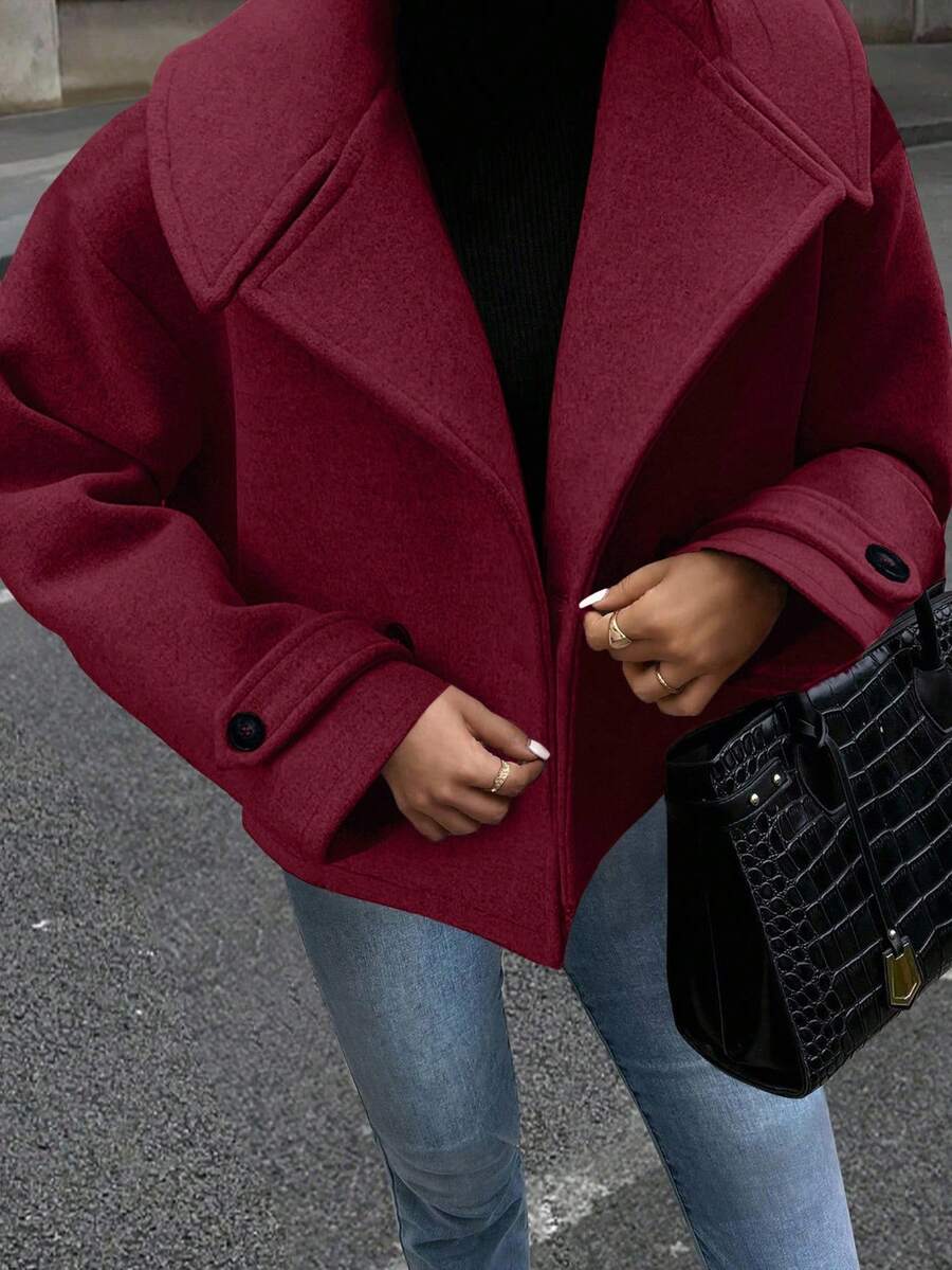 Easura Plus Size Urban Vintage Overcoat, Autumn/Winter - Burgundy - View 1