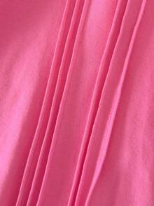 SHEIN 新生儿纯白色简约优雅长袖全长连体衣 - 玫紅色 - 查看 4