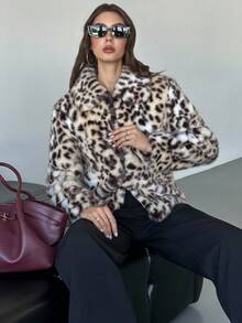 Firerie Casaco feminino de manga comprida com estampa de leopardo, lapela e forro de pele sintética. Elegante e moderno, perfeito para o dia a dia, trabalho, festas, eventos formais e ocasiões especiais, incluindo outono e inverno. Ideal para ocasiões como Ano Novo. - Multicolorido - Ver 5