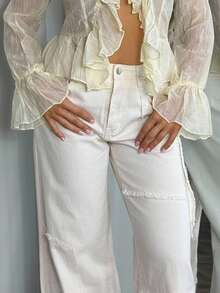 Bethéva 女用寬鬆拼布羊毛裝飾牛仔褲