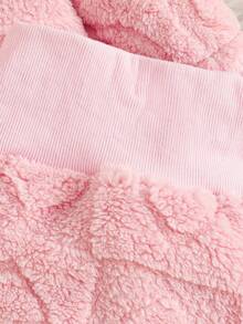 婴幼儿女童舒适纹理针织动物连帽长袖上衣和裤子睡衣套装 - 藕粉色 - 查看 4