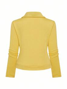 EMERY ROSE Women's Casual Textured Fabric Zip-Up Lapel Motorcycle Jacket - Yellow - View 3