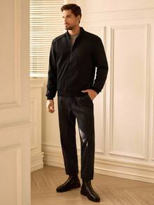 HIMLAND Áo khoác bóng chày thường ngày cổ tròn dài tay màu trơn dành cho nam, mùa thu, dành cho mùa thu đông - màu đen - Xem 5