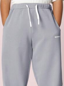 SUMWON Quần thể thao ống rộng thoải mái cho trẻ em, quần dài cạp chun co giãn, quần rộng rãi, thời trang dạo phố, thu đông - Xám - Xem 5