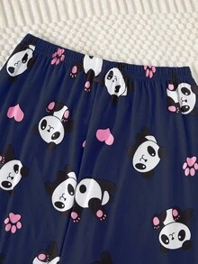 2pcs/Set Girls Casual Panda Print Pattern Long Sleeve Top And Pants Comfortable Loungewear Set Cute Pjs Set - Multicolor - View 5