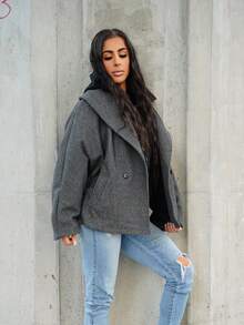 SAYEHFBABY New Arrival Gray Elegant Lapel Coat, Warm For Fall & Winter,Casual,Long Sleeve - Grey - View 5