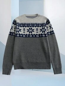 Manfinity CityGents New Fashionable Blogger Design Fairisle Colorblock Men Pullover Sweater, Autumn/Winter Men's Twilight