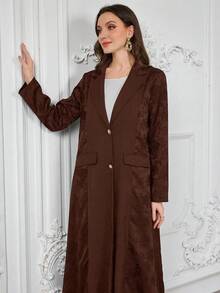 Al Najma Women's Elegant Minimalist Jacquard Robe Coat, Everyday Wear Abayas - Brown - View 4