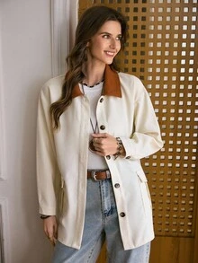 LanaWest LanaWest Women's Western Casual Turndown Collar Contrast Color Barn Jacket