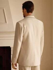 HIMLAND Men's Solid Color Double-Breasted Elegant Long Sleeve Blazer, For Fall Winter - Apricot - View 7
