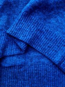 SHEIN Suéter de punto de cuello redondo de manga larga y unicolor de estilo casual - azul real - View 7
