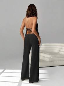 SHEIN EZwear Set de 2 piezas de top sin mangas con textura plisada y pantalones casuales para mujer - Negro - Ver 2