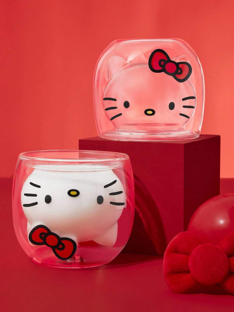 HELLO KITTY AND FRIENDS | SHEIN 1个卡通图案高硼硅玻璃杯，可爱设计，3D效果，耐热，适用于牛奶、果汁、咖啡