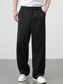 Claim Dot 男士黑色褶皺斜口袋直腳寬鬆休閒通勤西裝褲