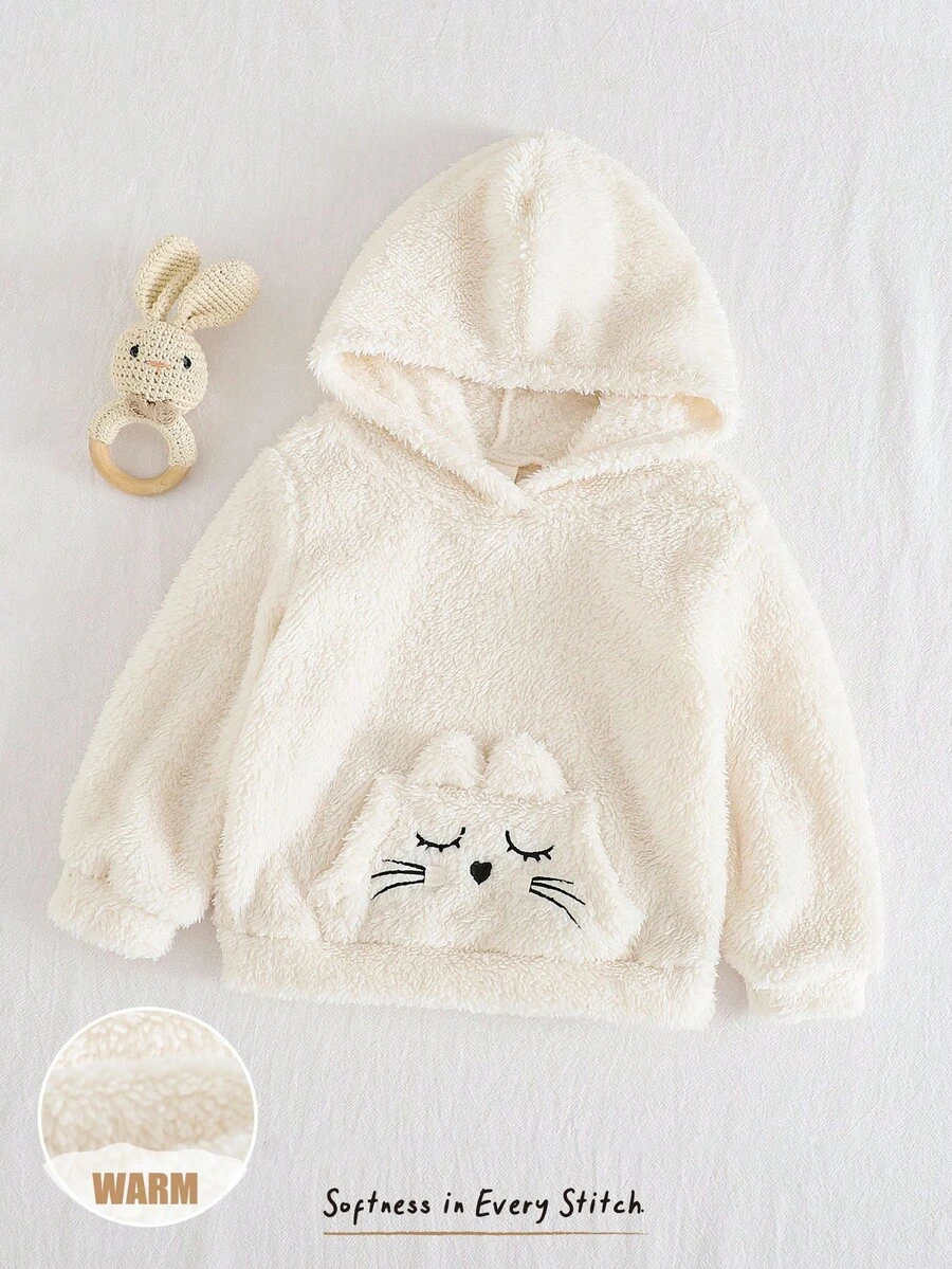 Cozy Pixies Sudadera con capucha de manga larga con forro térmico y estampado de gato para bebé niña, ropa de otoño e invierno para mujeres - Albaricoque - Ver 1