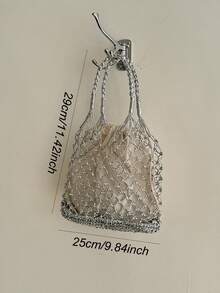 1个金银手工编织手提袋（带内袋），手提包，沙滩手提编织包。适合外出、度假、校园、日常通勤。是送给朋友、家人和女朋友的理想礼物。 - 彩色 - 查看 9