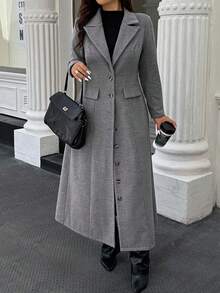 Easura Mantel Panjang Lengan Panjang Minimalis Warna Polos Ukuran Besar untuk Wanita, Cocok untuk Musim Gugur dan Musim Dingin. - Dark Grey - View 6
