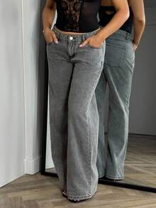 Bethéva Women's Solid Color Minimalist Casual Denim Jeans - Grey - View 6