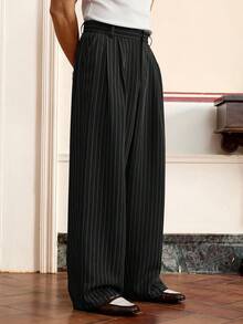 SWAVVY Men's Woven Casual Loose Fit Solid Color Elastic Waist Straight Leg Pants