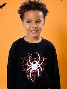 SUMWON 万圣节蜘蛛网男童卫衣恐怖季节图案印花套头衫秋冬儿童休闲装 - 黑色 - 查看 3