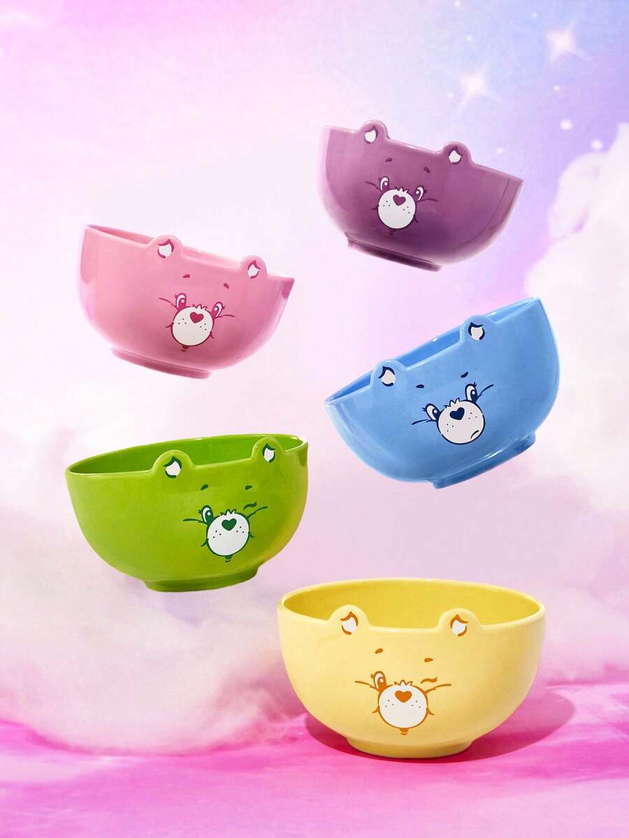 SHEIN X Care Bears 1pc 4.7in/12cm Diameter Cute Cartoon Character Pattern Cereal Bowl, 14.2oz/420ml Deep Soup Bowl, Ceramic Dessert Bowl, Suitable For Salad, Pasta, Oatmeal, Ramen, Microwave & Dishwasher Safe