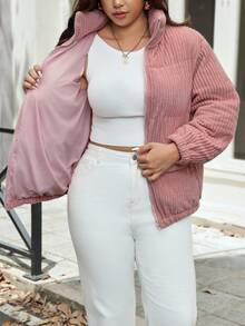 Vionelle Chaqueta informal de talla grande de unicolor, invierno - Rosa - Ver 9