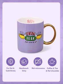 FRIENDS X SHEIN 1pc 15.22oz/400ml Purple Ceramic Mug (With Golden Handle) Not Suitable For Use In Microwave Ovens, For Coffee & Tea, Gifts