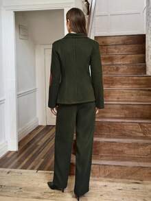 SHEIN LUNE 2025秋冬女士复古英伦风商务正装套装 - 軍綠色 - 查看 2