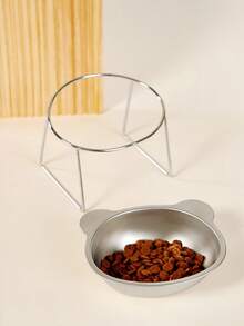 PETSIN 1pc Stainless Steel Cat Ear Shaped Elevated Pet Bowl, Universal For Cats & Dogs, Easy To Clean, Shatter-Resistant, Protects Pet Neck, Food Bowl - Silver - View 6