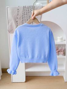 SHEIN 少女Y2K甜美蝴蝶结复古针织毛衣，休闲百搭，适合返校和冬季穿着 - 藍色 - 查看 3
