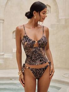 Swim Chiccia Áo bikini hai dây hở lưng họa tiết da báo cho nữ, màu nâu, thường ngày và gợi cảm cho kỳ nghỉ bãi biển - Nhiều màu - Xem 3