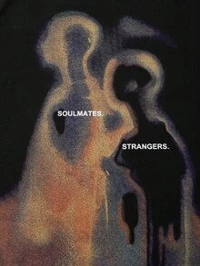 ROMWE MEN Street Life Men's Vintage Street Silhouette Thermal Imaging Figure Print Short Sleeve T-Shirt, Summer, 2000s Style - Black - View 5