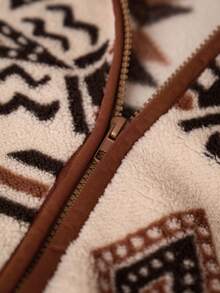 Chaqueta regular de mujer LanaWest con estampado, ribete de contraste, casual, albaricoque