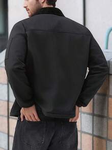 Manfinity Homme 时尚加厚保暖领多口袋拉链男士长袖夹克，防寒保暖户外风衣，秋冬季 - 黑色 - 查看 4