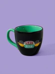 FRIENDS X SHEIN 350 毫升 Central Perk 咖啡杯带字母印花陶瓷杯，礼品 - 黑色 - 查看 4