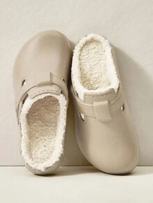 Cuccoo Women's Khaki Classic Thermal Lined Solid Color Indoor Waterproof Warm Slip-On Slippers For Winter