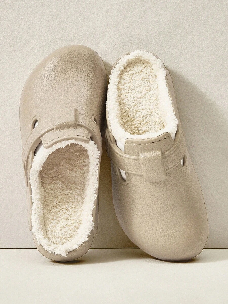 Cuccoo Women's Khaki Classic Thermal Lined Solid Color Indoor Waterproof Warm Slip-On Slippers For Winter