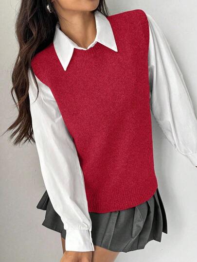 Ritzy Row Colete feminino casual versátil de malha de cor sólida