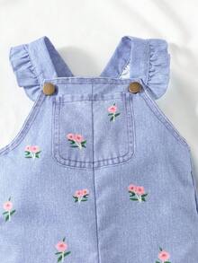 SHEIN Vintaside Kids 女宝宝夏季休闲碎花荷叶边口袋连体裤 - 彩色 - 查看 6